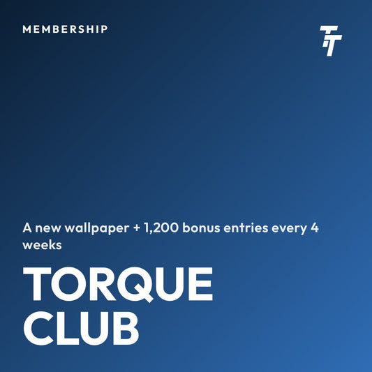 Torque Club membership tile: blue gradient card with the TT mark, a new wallpaper and 1,200 bonus entries every 4 weeks